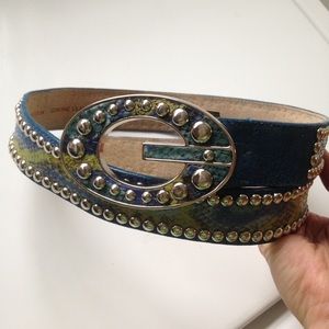 Guess Blue Studded Leather Belt